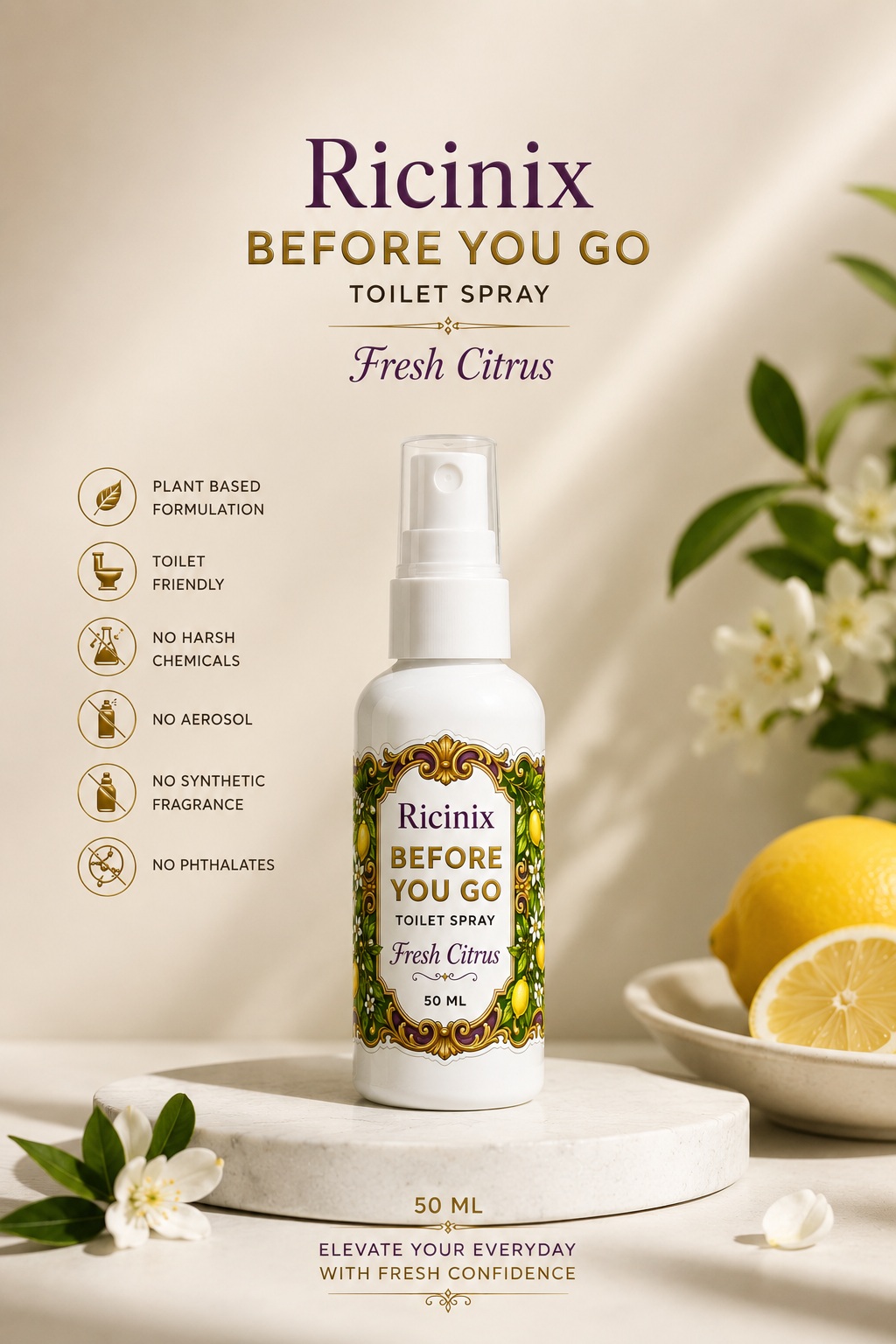 Ricinix Before You Go Toilet Spray – Fresh Citrus